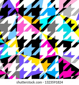 Seamless geometric pattern. Classic Hounds-tooth pattern in a patchwork collage style. Vector image.