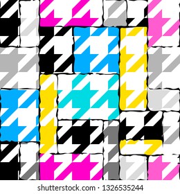 Seamless geometric pattern. Classic Hounds-tooth pattern in a patchwork collage style. Vector image.