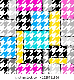 Seamless geometric pattern. Classic Hounds-tooth pattern in a patchwork collage style. Vector image.