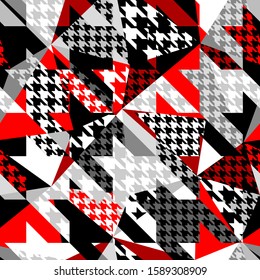 Seamless geometric pattern. Classic Hounds-tooth pattern in a patchwork collage style. Vector image.