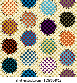 Seamless geometric pattern. Classic polka dot pattern in a patchwork collage style. Vector image.