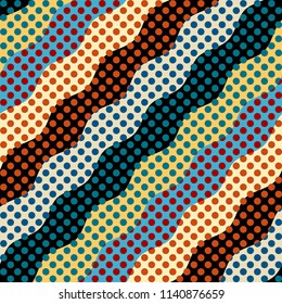 Seamless geometric pattern. Classic polka dot pattern in a patchwork collage style. Vector image.