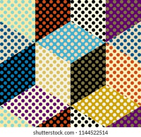 Seamless geometric pattern. Classic polka dot pattern in a patchwork collage style. Vector image.