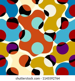 Seamless geometric pattern. Classic polka dot pattern in a patchwork collage style. Vector image.