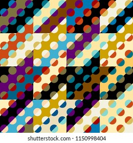 Seamless geometric pattern. Classic polka dot pattern in a patchwork collage style. Vector image.