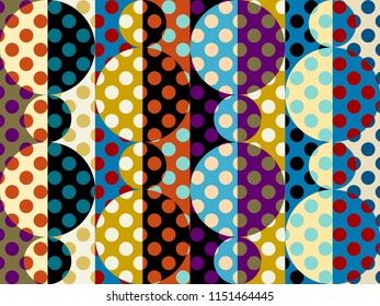 Seamless geometric pattern. Classic polka dot pattern in a patchwork collage style. Vector image.