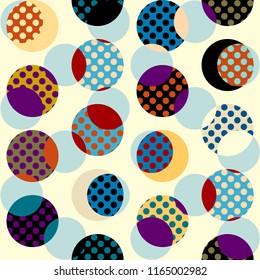 Seamless geometric pattern. Classic polka dot pattern in a patchwork collage style. Vector image.