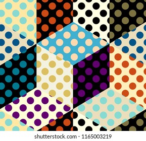 Seamless geometric pattern. Classic polka dot pattern in a patchwork collage style. Vector image.