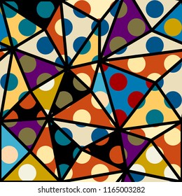 Seamless geometric pattern. Classic polka dot pattern in a patchwork collage style. Vector image.