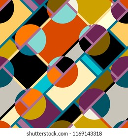 Seamless geometric pattern. Classic polka dot pattern in a patchwork collage style. Vector image.