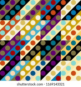 Seamless geometric pattern. Classic polka dot pattern in a patchwork collage style. Vector image.
