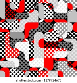 Seamless geometric pattern. Classic polka dot pattern in a patchwork collage style. Vector image.