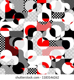 Seamless geometric pattern. Classic polka dot pattern in a patchwork collage style. Vector image.