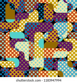 Seamless geometric pattern. Classic polka dot pattern in a patchwork collage style. Vector image.