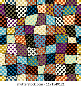 Patrón geométrico sin fisuras. Patrón clásico de lunares en un estilo de collage de patchwork. Imagen de Vector.