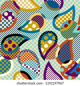 Seamless geometric pattern. Classic polka dot pattern in a patchwork collage style. Vector image.