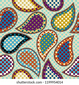 Seamless geometric pattern. Classic polka dot pattern in a patchwork collage style. Vector image.