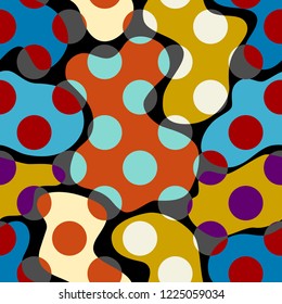 Seamless geometric pattern. Classic polka dot pattern in a patchwork collage style. Vector image.