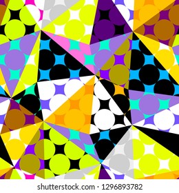 Seamless geometric pattern. Classic polka dot pattern in a patchwork collage style. Vector image.