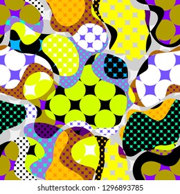 Seamless geometric pattern. Classic polka dot pattern in a patchwork collage style. Vector image.