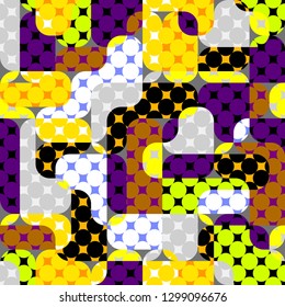 Seamless geometric pattern. Classic polka dot pattern in a patchwork collage style. Vector image.