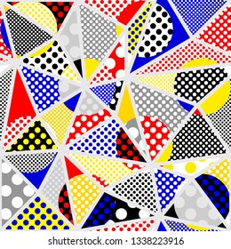 Seamless geometric pattern. Classic polka dot pattern in a patchwork collage style. Vector image.