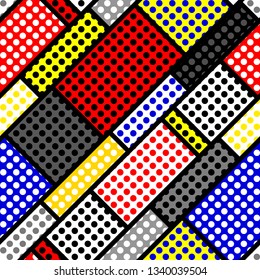 Seamless geometric pattern. Classic polka dot pattern in a patchwork collage style. Vector image.