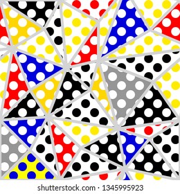 Seamless geometric pattern. Classic polka dot pattern in a patchwork collage style. Vector image.