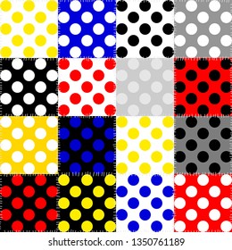 Seamless geometric pattern. Classic polka dot pattern in a patchwork collage style. Vector image.
