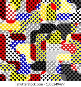 Seamless geometric pattern. Classic polka dot pattern in a patchwork collage style. Vector image.