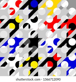 Seamless geometric pattern. Classic polka dot pattern in a patchwork collage style. Vector image.