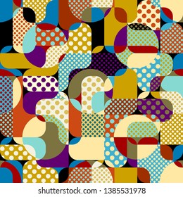 Seamless geometric pattern. Classic polka dot pattern in a patchwork collage style. Vector image.