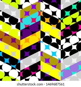 Seamless geometric pattern. Classic polka dot pattern in a patchwork collage style. Vector image.
