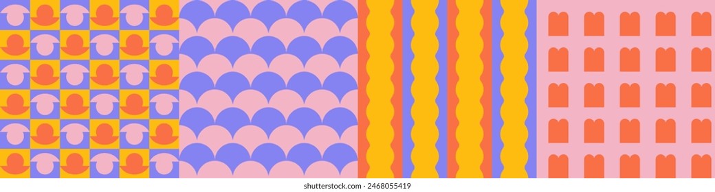 Seamless geometric pattern collection. Set of trendy color brutal shapes repeated. Abstract background