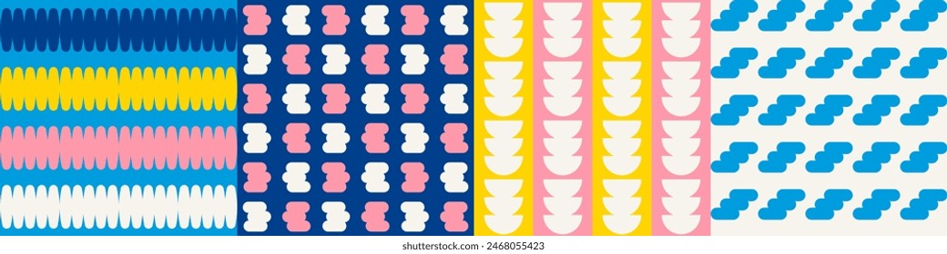 Seamless geometric pattern collection. Set of trendy color brutal shapes repeated. Abstract background