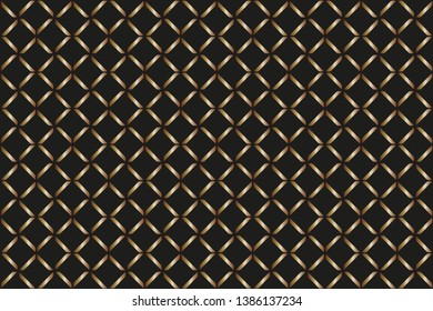 Seamless geometric pattern. With color golden line ornament. Raster illustration. Creative design for different backgrounds. Print for the cover of the book, Golden patterns on black background