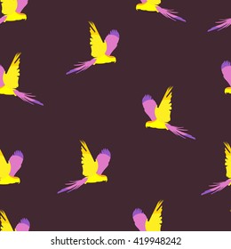 Seamless geometric pattern with color parrots. Vector summer background