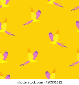 Seamless geometric pattern with color parrots. Vector summer background