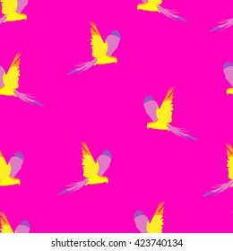 Seamless geometric pattern with color parrots. Vector summer background