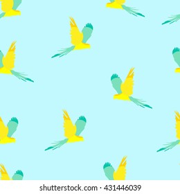Seamless geometric pattern with color parrots. Vector summer background
