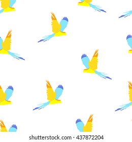 Seamless geometric pattern with color parrots. Vector summer background