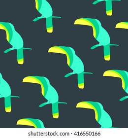 Seamless geometric pattern with color toucans. Vector summer background