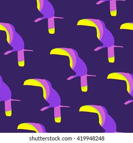 Seamless geometric pattern with color toucans. Vector summer background