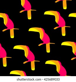 Seamless geometric pattern with color toucans. Vector summer background
