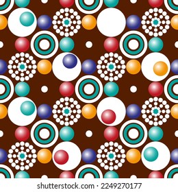 Seamless geometric pattern with colored balls. Vector art.