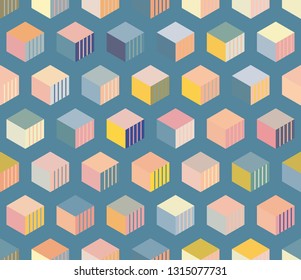 Seamless geometric pattern of colored cubes. 