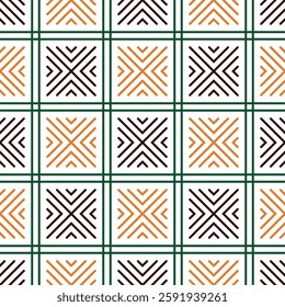 Seamless geometric pattern with colored curved lines and squares. Vector graphics.
