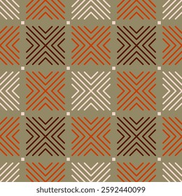 Seamless geometric pattern with colored curved lines and squares on a gray background. Vector graphics.
