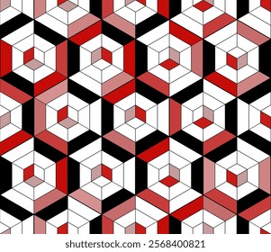 Seamless geometric pattern with colored diamonds, squares and triangles. Vector graphics.