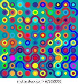 Seamless geometric pattern with colored elements, vector abstract background